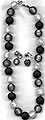 Elegant Black, Charcoal, and Silver Venetian Glass Bead Necklace and Earrings Set