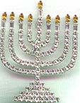 Gorgeous Large Size Rhinestone Menorah Pin with gold flames