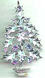 Blue Vintage Christmas Tree pin with rhinestones