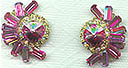 Pink Rhinestone Fan earrings with Pink Rivoli Rhinestone Centers