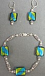 Hip to be Square Aqua and Lime Square Foil Bead Bracelet Set with Sterling Silver Bead Accents