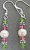 Elizabeth Freshwater Pearl Earrings with peridot and pink crystals