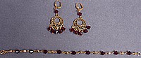 Giovanna Deep Red Crystal and Goldtoned Beaded Bracelet and Filigree Earring Set