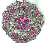 Large Ivy Disc Pin with Pink Rhinestone Flowers