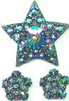 Vintage Blue Rivoli Star Rhinestone Pin and Earring Set